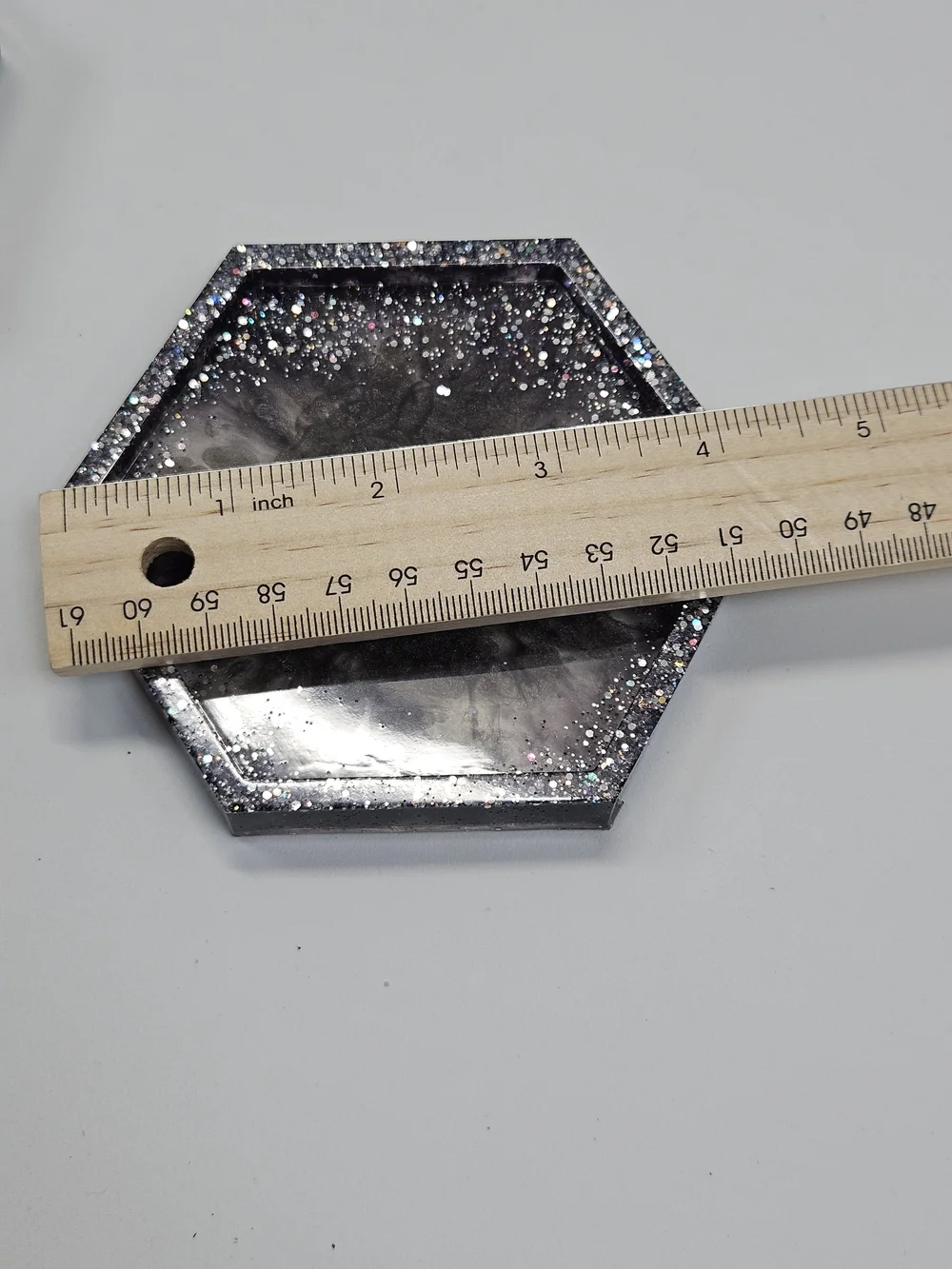 Handmade Resin Geode Coasters Hexagon Set of 4 Black Silver Glitter Gold Flakes